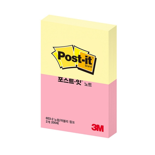 3M 포스트잇 일반 653 2 노랑 분홍 51 38 100매 2패드 박스 270개