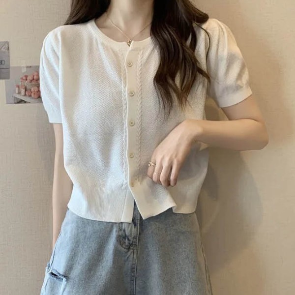 베이직핏 크롭 반팔 가디건 파스텔 컬러 기본핏 데일리 아이템 클래식 여름 가디건