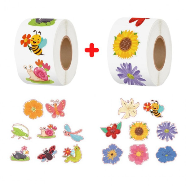 2롤세트 꽃 나비 잠자리 스티커 꾸미기 3.2cm 1000pcs S755