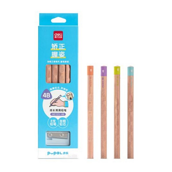 DELI pupal HC123 이지그립 4B 8자루+연필깍이세트