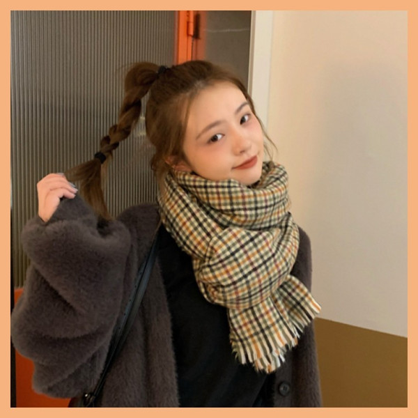 체크패턴 캐주얼 포근 따뜻한 겨울 넥워머 편한 부드러운 감촉 짜임 긴목도리