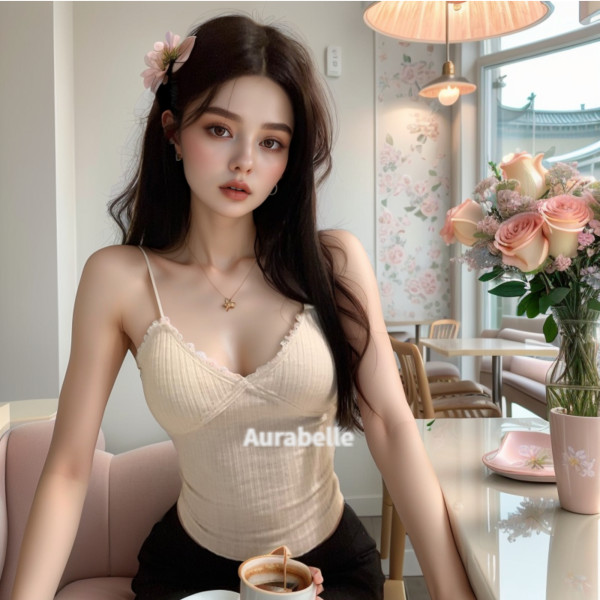 아우라벨르 레이스 아이보리 레이어드 나시민소매 슬립 잠옷속옷크롭티 란제리브라렛탑 여성셔츠