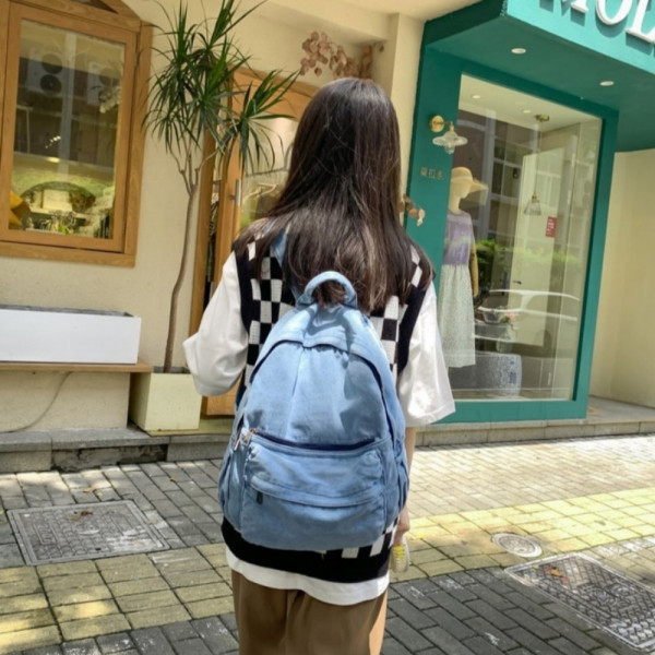 데님 포인트 데일리 백팩 블루