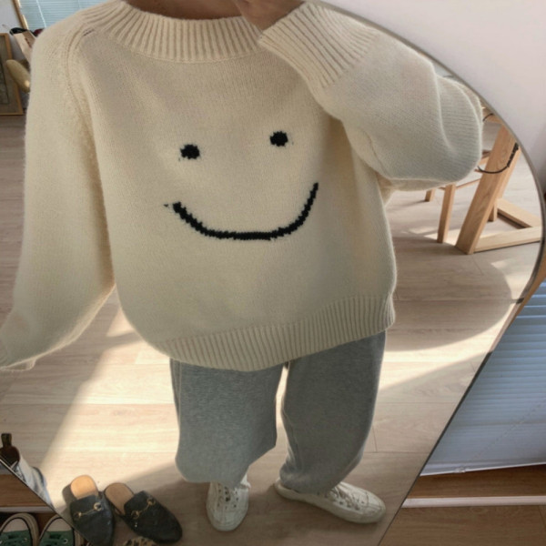 심플 데일리 스마일 니트 아이보리
