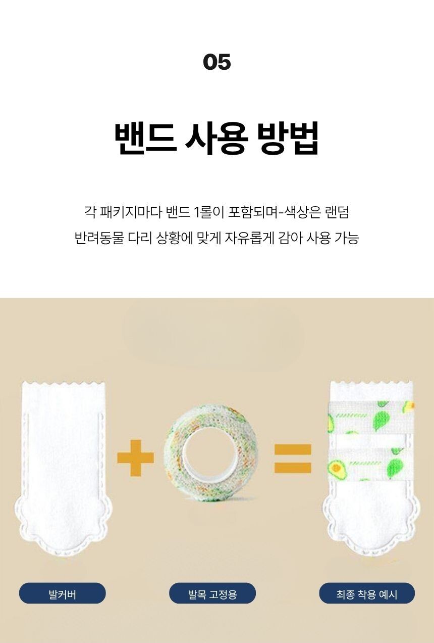 밴드 사용 방법 안내. 발커버와 밴드를 조합해 다리에 맞게 감싸 사용