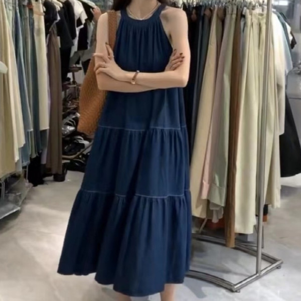 S847211상큼 시원한 휴가 비치 데일리 여름 썸머 라운드넥 나시 롱 원피스