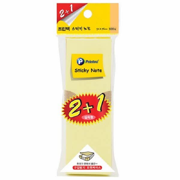 프린텍 5176Y3 스티키노트 파스텔노랑 51x76 100매