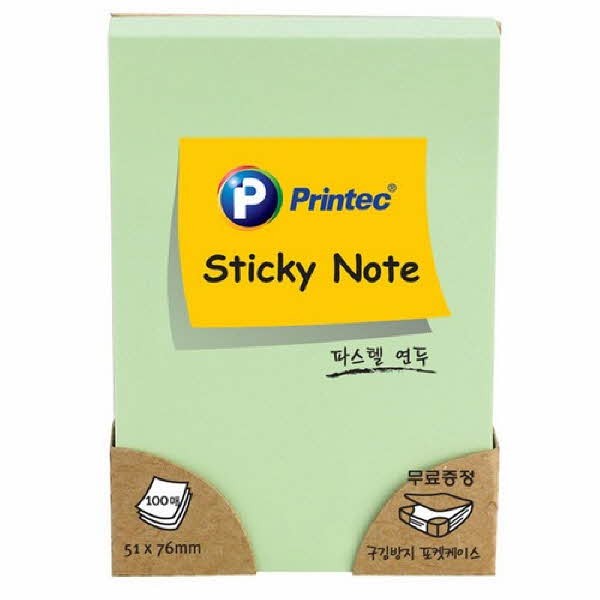 프린텍 5176G 스티키노트 파스텔연두 51X76 100매