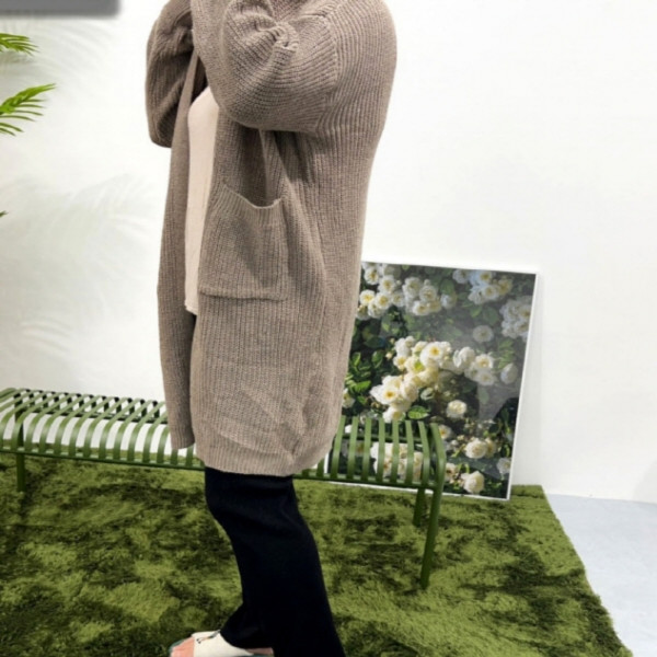 데일리 오픈 포켓 롱 가디건 브라운
