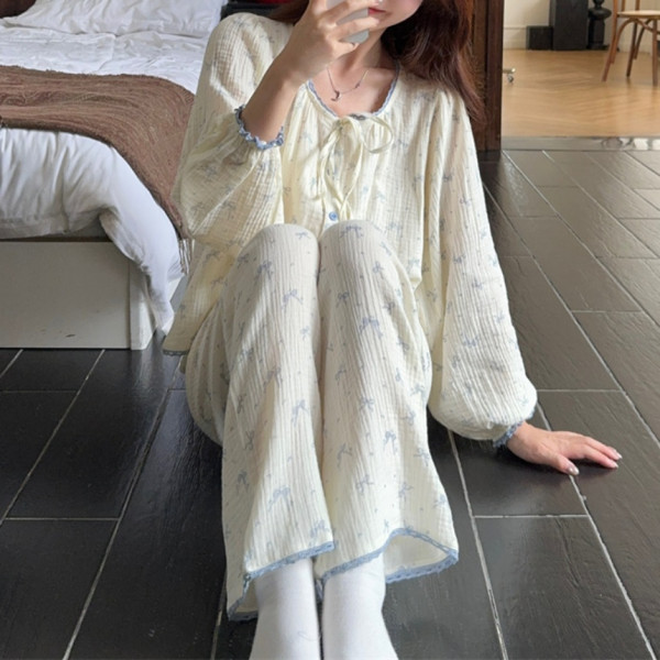 베니유니 리본블랑 세트 잠옷 파자마 홈웨어 간절기잠옷 이지웨어 긴팔 상하의 파자마세트