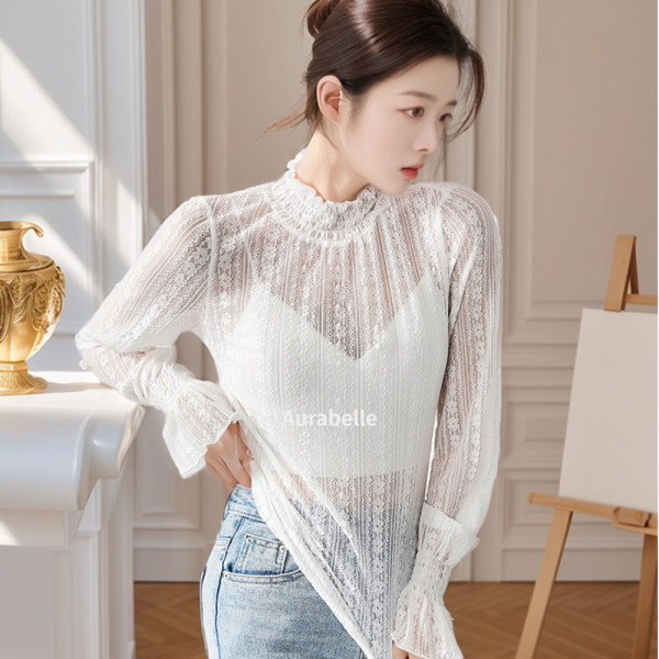 아우라벨르 아이보리 꽃비 이너시스루 레이스블라우스 레이어드 정장티셔츠 뷔스티에 해변룩