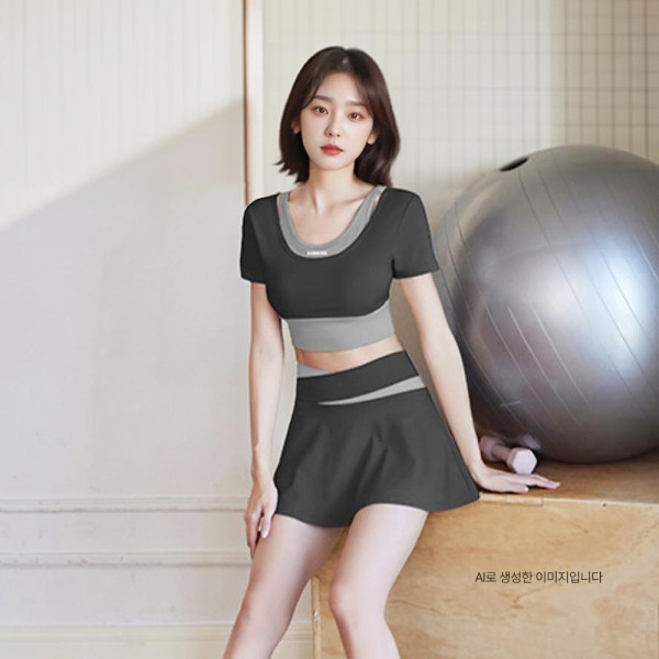 NKJN JYMD035+JYMQ005 여자스포츠브라탑3부치마팬츠세트-캡내장형