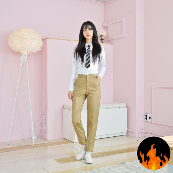 교복몰 (허리조절 기모) 스판 베이지 교복바지 교복