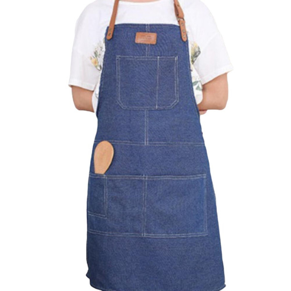 가죽패치 바리스타 앞치마 블루