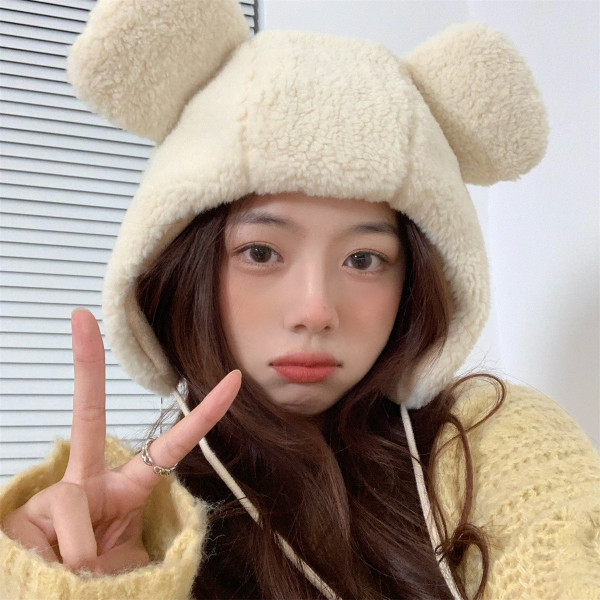 양털 곰돌이 귀모자 겨울 방한 털 모자 뽀글이 귀도리 귀덮개