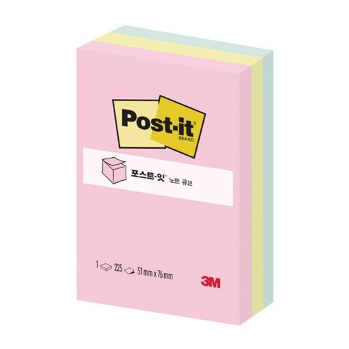 3M 포스트잇 656 파스텔큐브 3색 51 76 225매