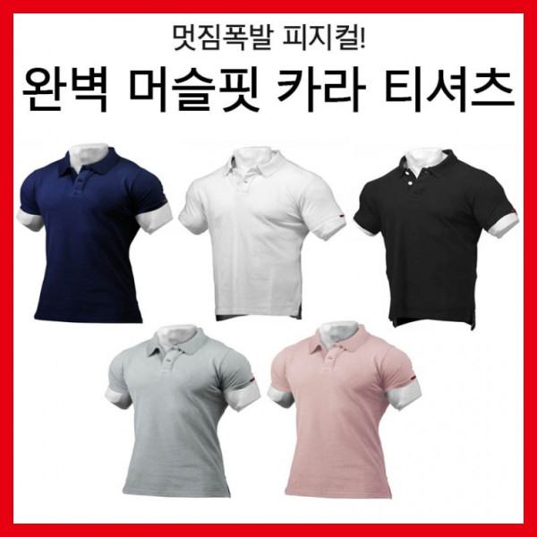 남성 머슬핏 카라티셔츠 면티 남자카라 반팔티셔츠 데일리 기본 무지카라 남성용 남자티