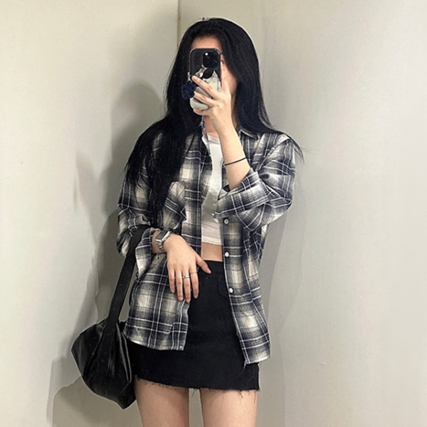 남녀공용 오버핏 기본 체크 긴팔 남방 셔츠 난방 체크무늬 여성 데일리 여자 루즈핏