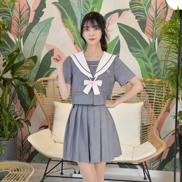 교복몰 사쿠라 차분한 그레이 세라복 세트 (반팔)