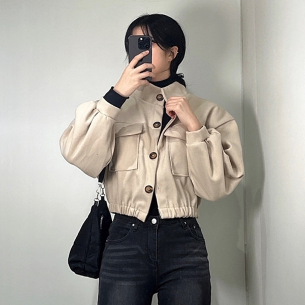 여성 밴딩 크롭 숏자켓 숏코트 3color 하이넥 포켓 여자 간절기 숏 재킷 자켓 코트
