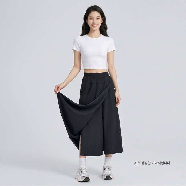 KAA 9013W 9부 치마바지 와이드 캐주얼 밴딩 팬츠