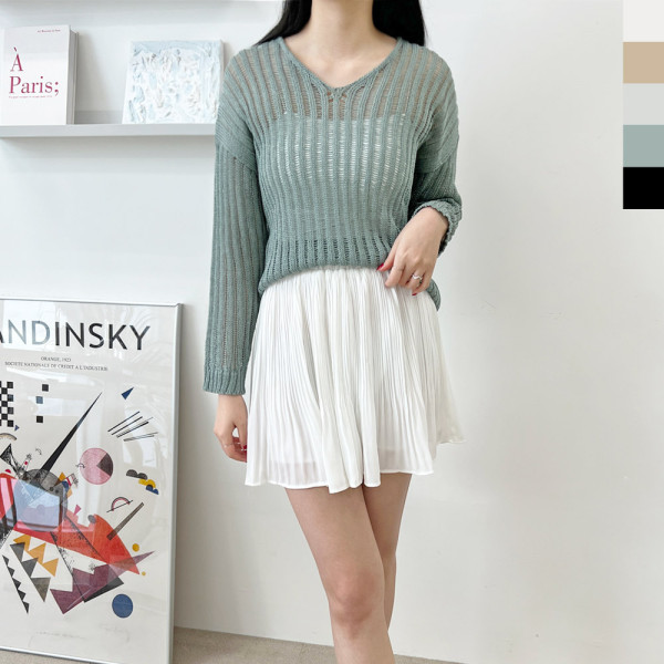 2L-ABB 1021 여자브이넥그물니트티