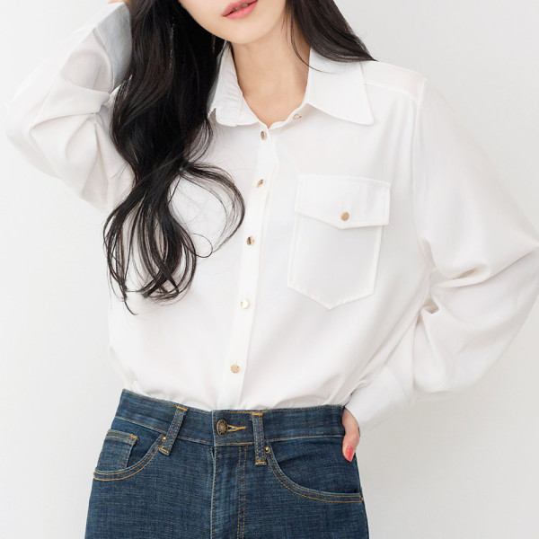 KAA 8627 여자원포켓카라블라우스