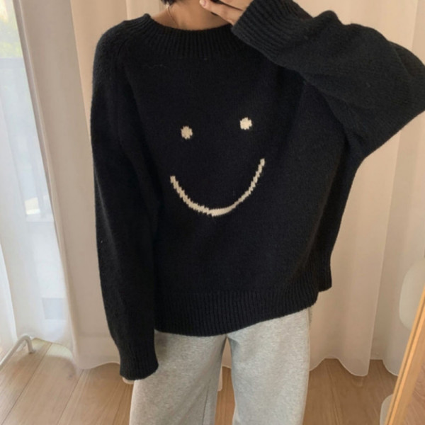 심플 데일리 스마일 니트 블랙