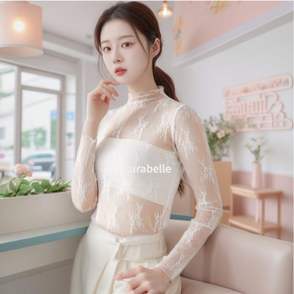 아우라벨르 꽃부케 화이트 레이스블라우스 레이어드이너 해변휴양지룩 원피스블라우스 모노키니