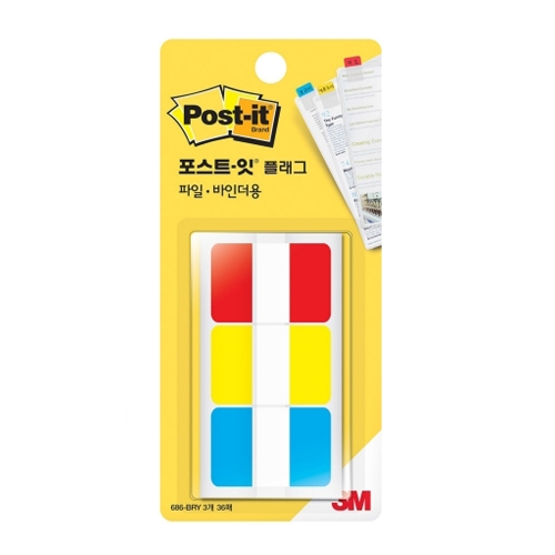 3M 포스트잇 인덱스탭 N686 BRY 38 25 4mm 12매 3색 박스 196