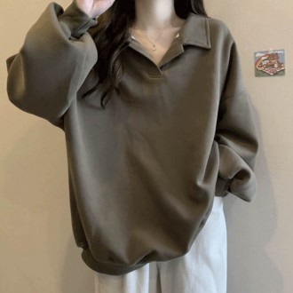 카라 포인트 오버핏 패션 맨투맨 여유로운 소매 팔뚝살커버 베이직 아이템 캐주얼 무드