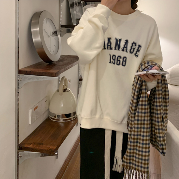 레터링 오버핏 맨투맨 박스 티셔츠 (살구색)