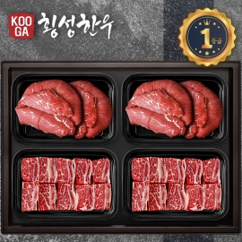 [냉장 냉동] 횡성한우 어사품 1등급 4구세트 [불고기,불고기,찜갈비,찜갈비] 2.4kg