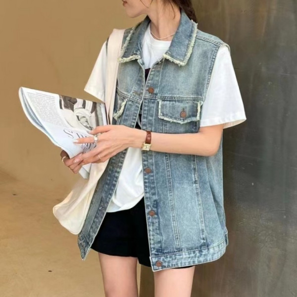 F230810 빈티지 올풀림 루즈핏 청 데님 조끼 vest