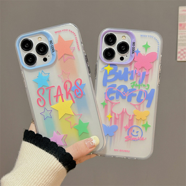 레인보우 스타 커플 스티커 TPU 케이스