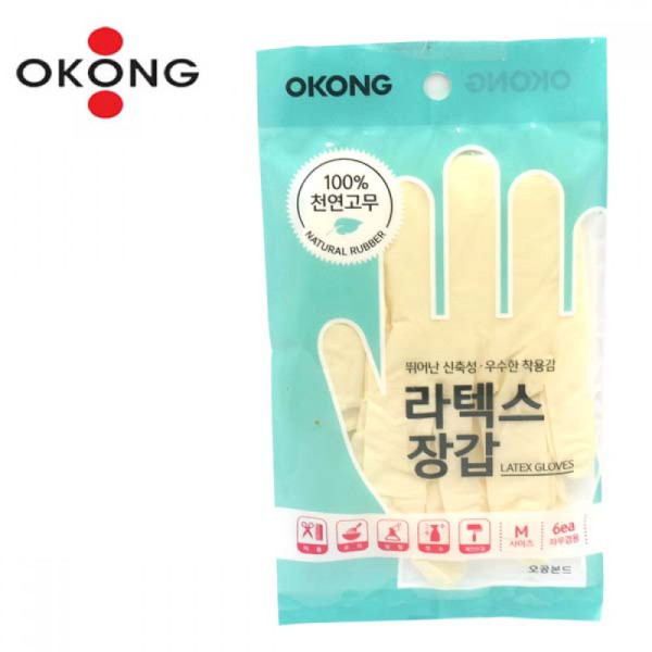 오공 천연고무 라텍스 장갑 M 6매 3켤레입