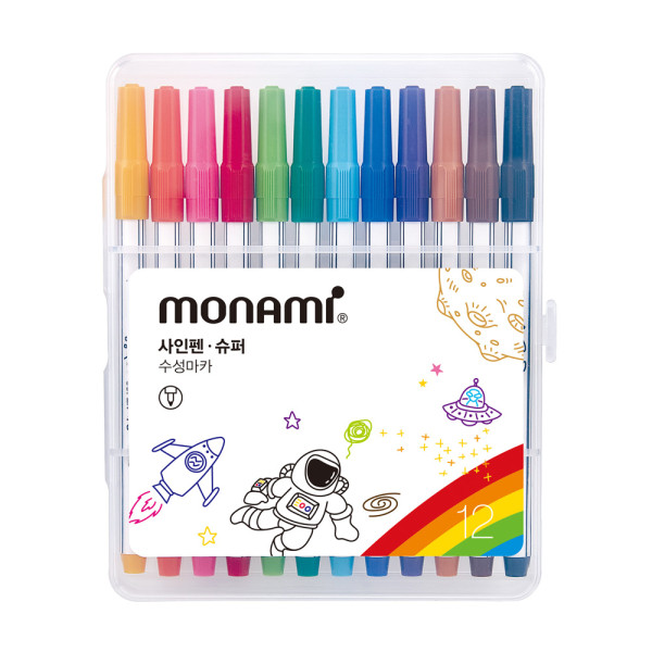 모나미 수성 사인펜 슈퍼 12색 SET 둥근닙 0.7mm