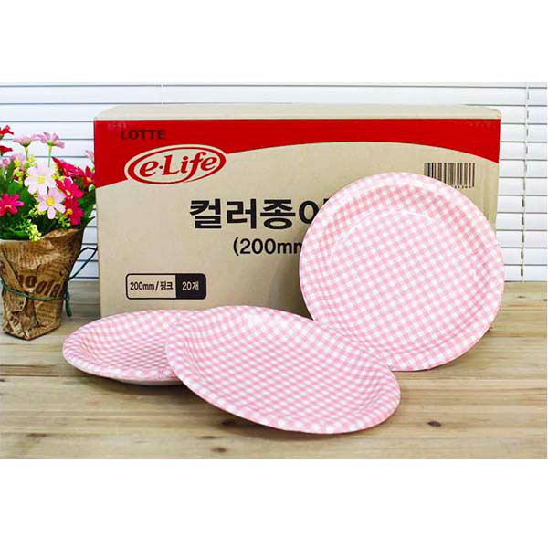 (BOX)이라이프 칼라종이접시200(핑크)200p