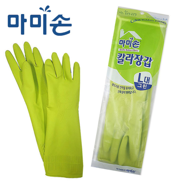 마미손 라텍스 목긴 작업용 주방용 고무장갑 연두색