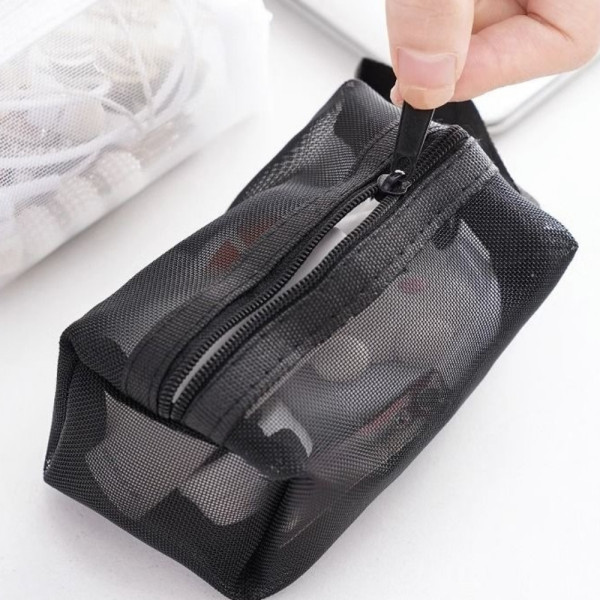 메쉬 수납 파우치 미니 여행용 투명 파우치백 가방 블랙