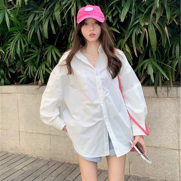 MFNC050198 - 루즈핏 오버사이즈 화이트 셔츠 여자 캐주얼 완성템