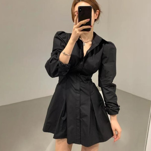카라 포인트 원피스 귀엽고 퍼프소매 미니 드레스 LDN-20250184