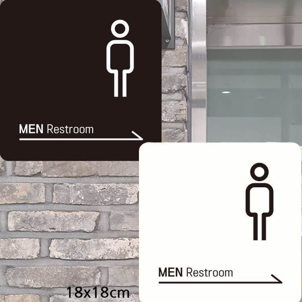 MEN Restroom 오른쪽화살표 부착형 안내판 18x18cm 디자인문패
