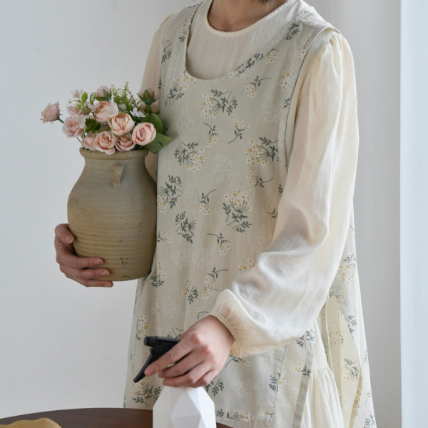 메르올린 베이지 순면 방수 예쁜 앞치마 카페 주방 바리스타 어린이집 원피스 에이프런