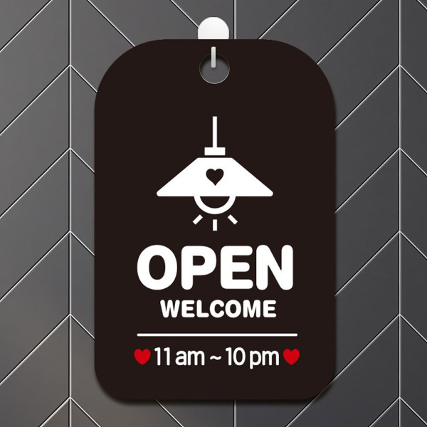 OPEN WELCOME 11am 10pm 사각안내판 알림판 블랙 디자인문패