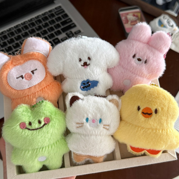 동물 인형 키링 6종 강아지 토끼 고양이 개구리 병아리 돼지 봉제 열쇠고리