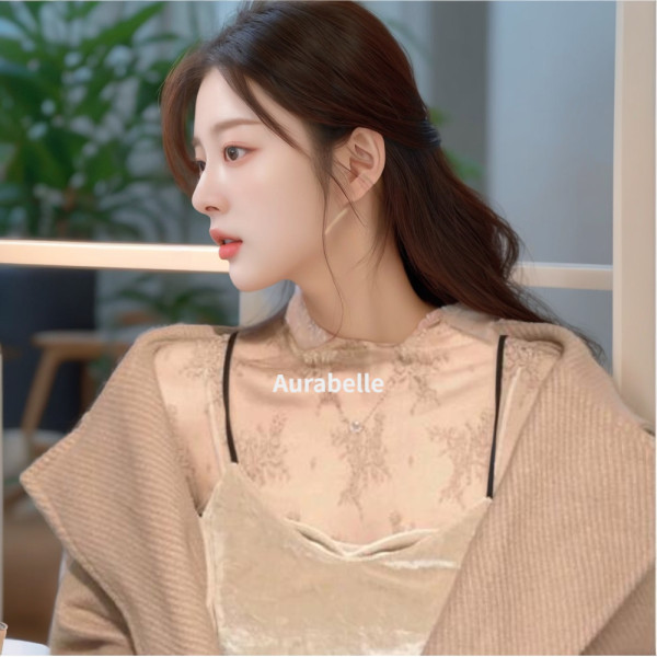 아우라벨르 꽃부케 베이지 레이스블라우스 레이어드이너 해변휴양지룩 원피스블라우스 모노키니