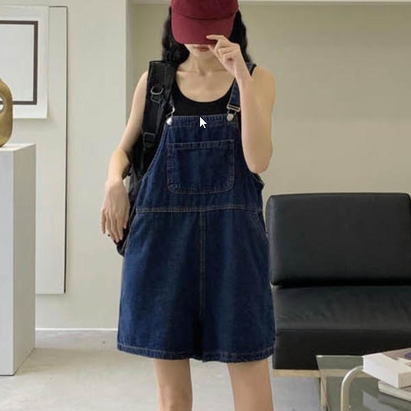 여성 캐주얼 귀여운 데일리 데님 점프수트 멜빵 편안한 코디 나들이 여행 진청 여름 데이트