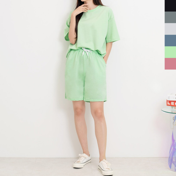 GQQ M580_M680 여자오버핏반팔티_밴딩5부반바지세트