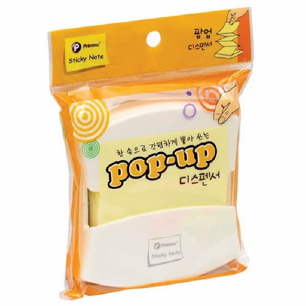 프린텍 PD76Y 팝업 점착메모지 노랑 디스펜서포함